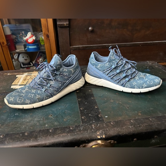 Louis Vuitton fast-lane blue denim monogram sneakers size LV7.5/9us (more 8.5) - Picture 2 of 12